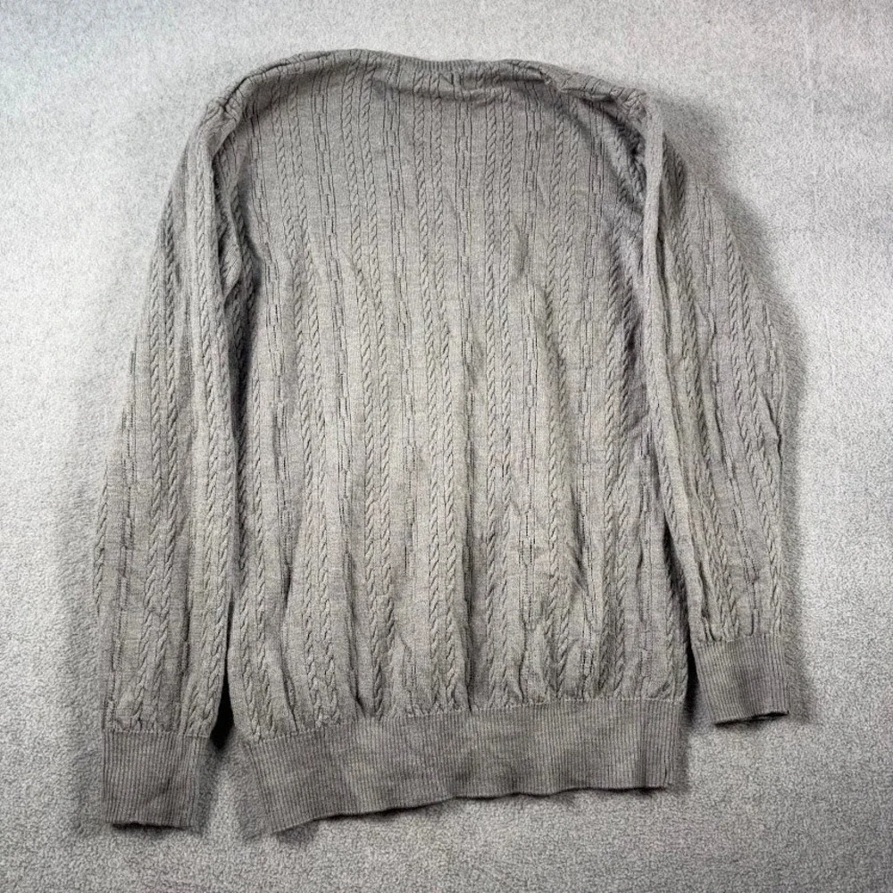 Platine V-Neck Sweater Mens 42 Gray Cable Knit Pure New Cash Wool Long Sleeve